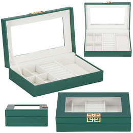 Szkatułka na biżuterię 23,5x14x5,5 cm zielony, ekoskóra organizer z przegródkami