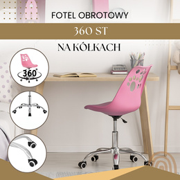 Fotel biurowy obrotowy krzesło na kółkach regulowane, dla dzieci do nauki różowe