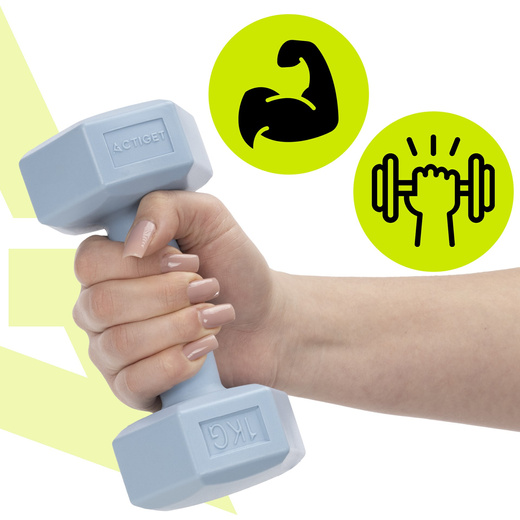 Ciężarki 2x1kg hexagonalne do ćwiczeń fitness hantle zestaw 2 szt. jasno niebieskie