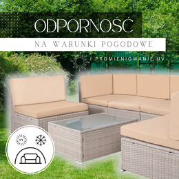 Meble ogrodowe zestaw modułowy technorattan stolik kawowy i 6 modułów beżowy