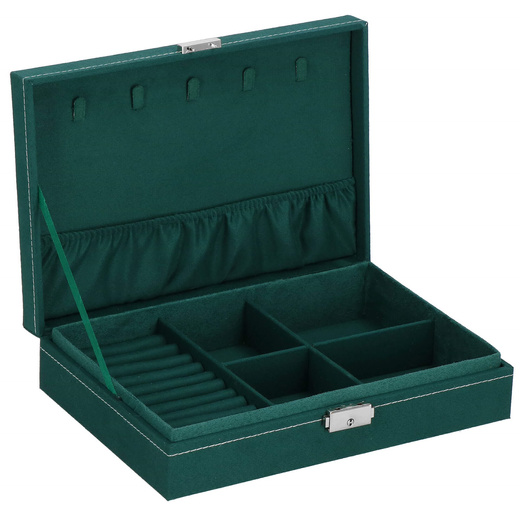 Szkatułka na biżuterię 28x19,5x7 cm zielony welurowy organizer z przegródkami