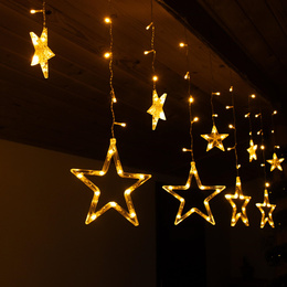 Kurtyna świetlna 138 Led girlanda gwiazdki, lampki wewnętrzne sople ciepły biały