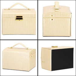 Szkatułka na biżuterię ekoskóra 17,5x14x12,5 cm ecru organizer z przegródkami