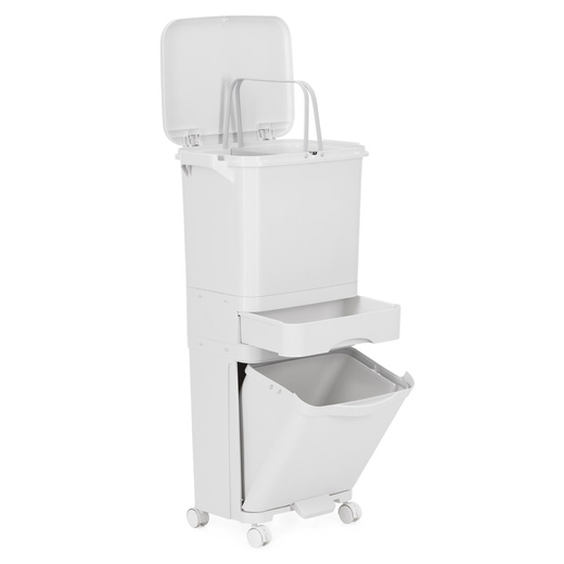 Kosz na śmieci, trzykomorowy 42 l do segregacji odpadów, na kółkach, biały