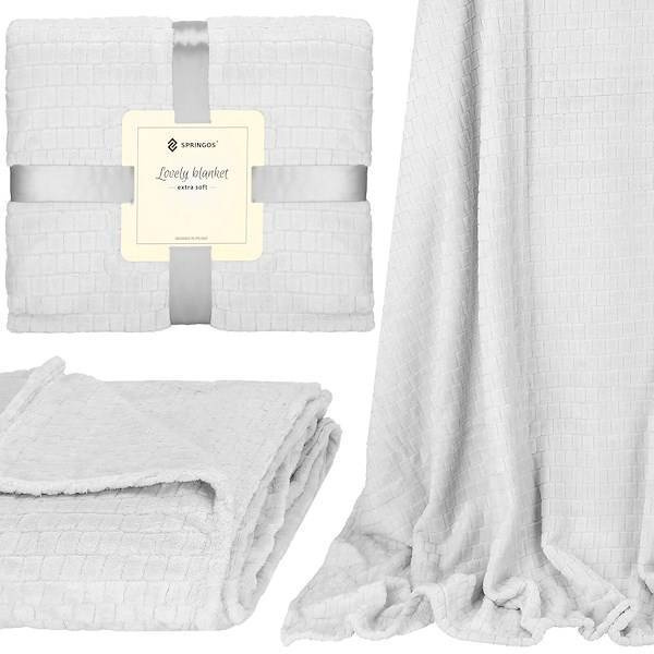 Narzuta na łóżko, pled 170x210cm tłoczony, dwustronny koc na kanapę jasny szary