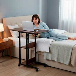 Stolik na kółkach regulowany 76-86 cm biurko mobilne pod laptopa ciemnobrązowe