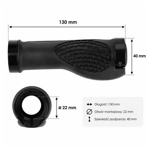 Gripy rowerowe ergonomiczne 22 mm, chwyty do kierownicy skręcane, antypoślizgowe, czarne 2 szt.