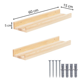 Półka ścienna na przyprawy, książki 60 cm zestaw 2 szt. półki wiszące naturalny brąz