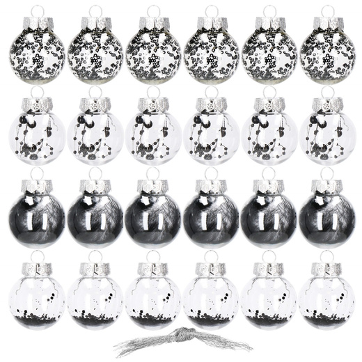 Bombki choinkowe przeźroczyste 24 szt. czarny 5cm zestaw choinkowy