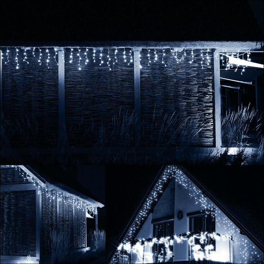 Kurtyna świetlna z pilotem 14,5 m girlanda 300 led lampki wewnętrzno-zewnętrzne sople zimny biały