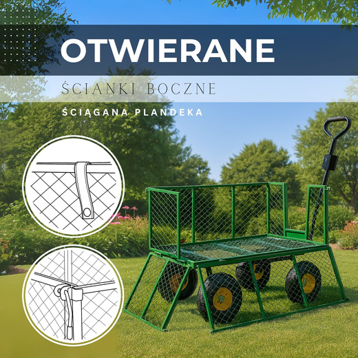 Wózek ogrodowy transportowy metalowy 400 kg zielony