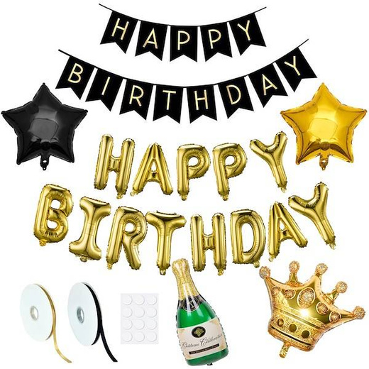 Balony na urodziny 53 szt. dekoracje z napisem happy birthday złoty/czarny/srebrny/biały