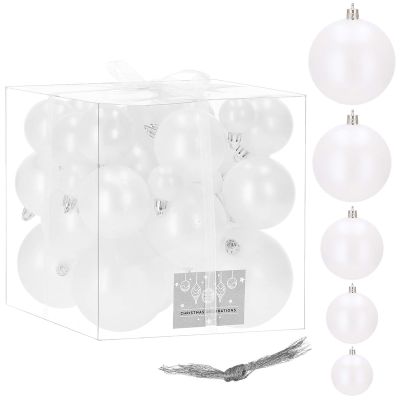 Bombki choinkowe 37 szt. ozdoby świąteczne perłowy biały