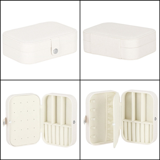 Szkatułka na biżuterię ekoskóra 16x11x5 cm kremowy z brokatem organizer z przegródkami