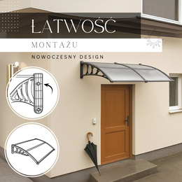 Zadaszenie, daszek do drzwi wejściowych, balkonowych, tarasowych 200x100 cm szary, transparentny