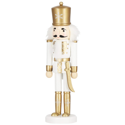 Dziadek do orzechów 30 cm z mieczem drewniany żołnierzyk złoty, figurka świąteczna