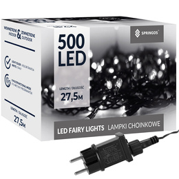 Lampki choinkowe 500 led biały zimny + flash 25m oświetlenie świąteczne IP44