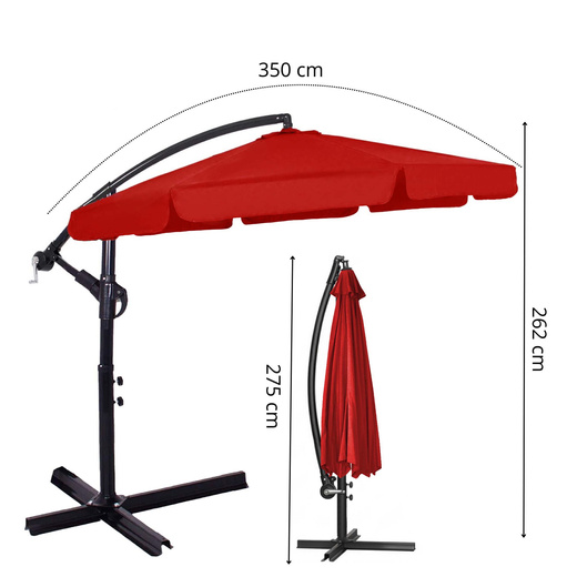 Parasol ogrodowy na wysięgniku 350 cm składany z pokrowcem, na balkon, taras czerwony