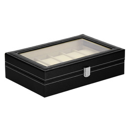 Szkatułka na zegarki 30x20x8 cm czarno-kremowa, ekoskóra organizer z 12 przegródkami