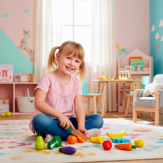 Owoce i warzywa drewniane dla dzieci, nożyk do krojenia, zabawki zestaw 13 el. kolorowe