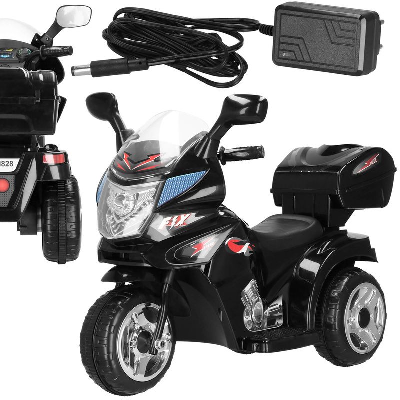 Motocykl dla dzieci, elektryczny jeździk trójkołowy, motorek na akumulator, czarny
