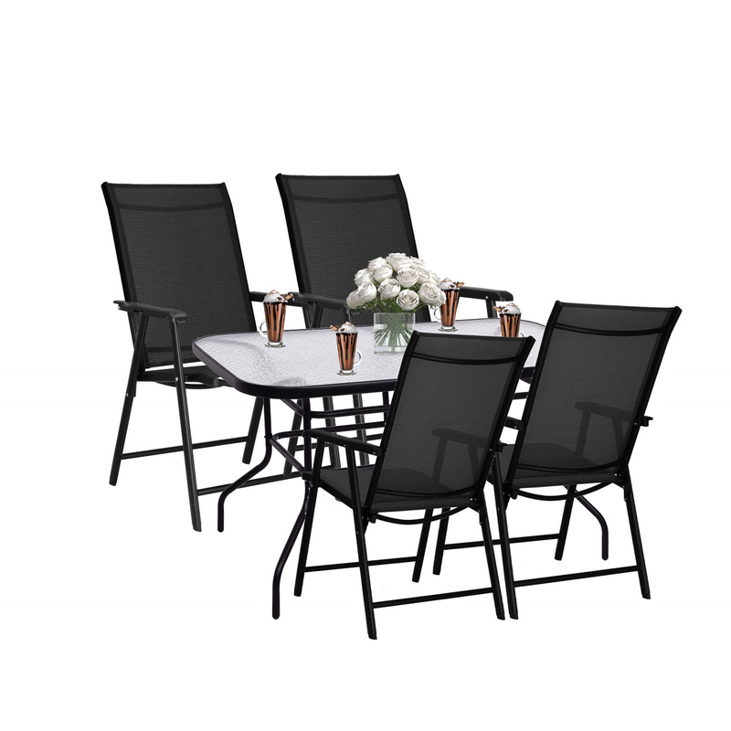 Meble ogrodowe 4 krzesła, stół ze szkłem hartowanym zestaw na taras czarny