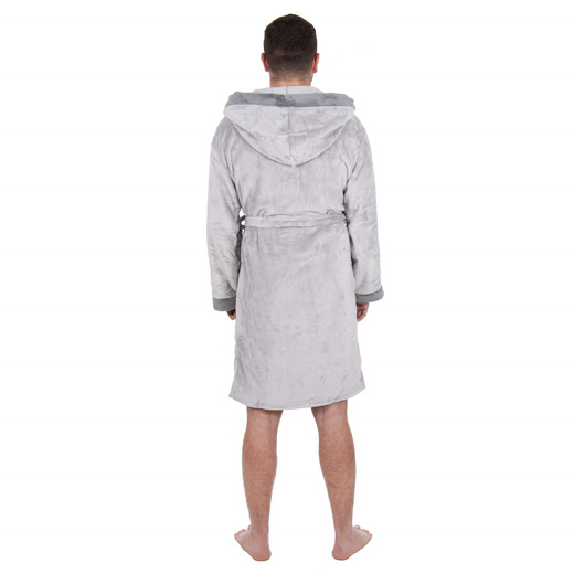 Szlafrok męski z polaru rozm. L/XL z kapturem i paskiem szary