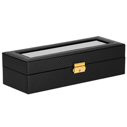 Szkatułka na zegarki 30x11x8 cm czarna ekoskóra organizer z 6 przegródkami