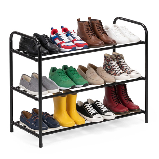 Szafka na buty 3 poziomy stalowa z półkami na obuwie regał 66 x 28 x 53 cm stojak czarny