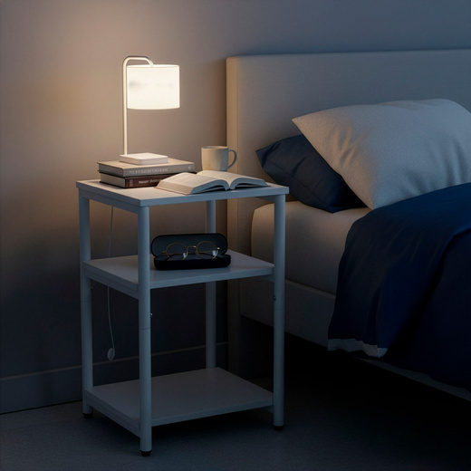 Szafka nocna, stolik z półkami do sypialni 35x31x59 cm nakastnik, biały