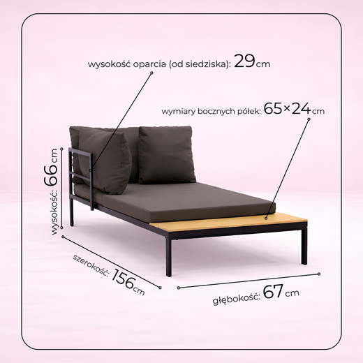 Meble ogrodowe zestaw stolik kawowy, sofa modułowa z poduszkami na taras czarno-brązowy