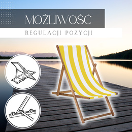 Leżak drewniany impregnowany z tkaniną żółto-biały