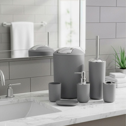 Zestaw łazienkowy 6w1 akcesoria do wc łazienki loft szczotka kubki kosz dozownik szary