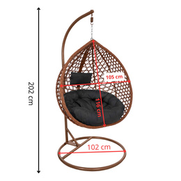 Kokon ogrodowy rattanowy z poduszkami fotel wiszący bujak huśtawka na metalowym stelażu brązowa