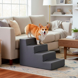 Schodki dla psa do łóżka 40 cm podest, rampa 4-stopniowa, miękkie schody ciemnoszare