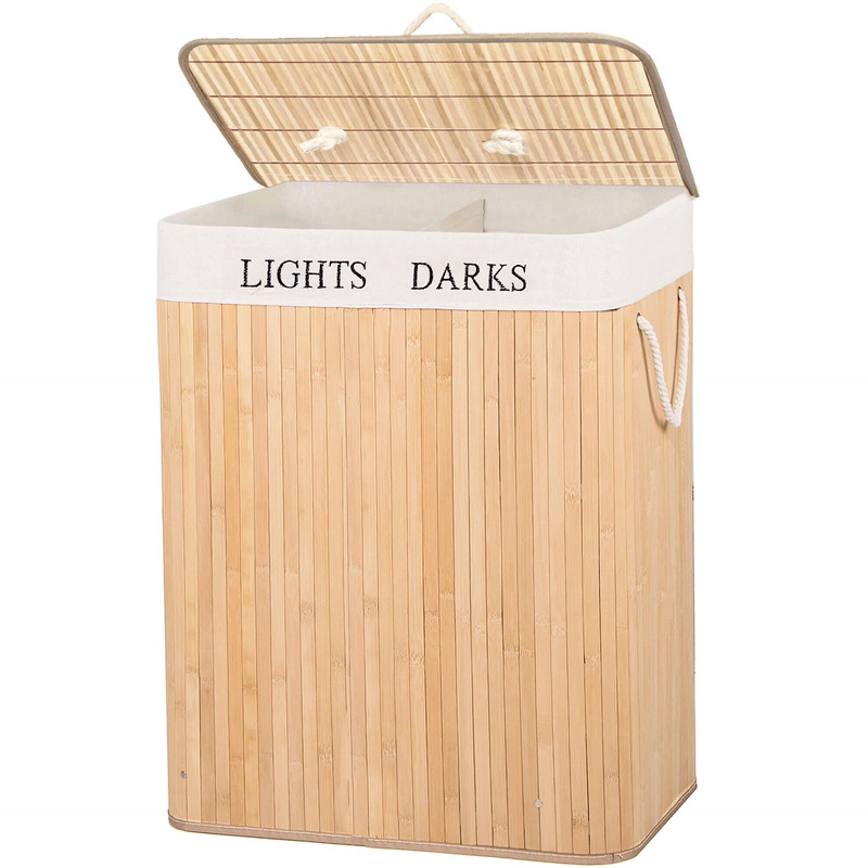 Kosz na pranie 100 L z pokrywą naturalny bambus