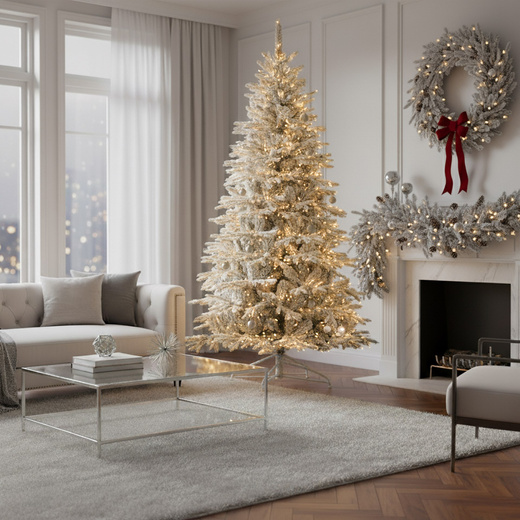 Choinka sztuczna 250 cm świerk ośnieżony jak żywy, nowoczesny, ze stojakiem