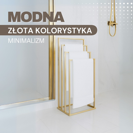 Stojak na ręczniki, podłogowy 96 cm wieszak łazienkowy czteroramienny, złoty