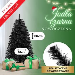 Choinka sztuczna, jodła 150 cm nowoczesne drzewko świąteczne czarne