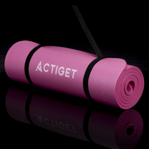 Mata do ćwiczeń 183x61 cm antypoślizgowa NBR do jogi, stretchingu z uchwytem różowa