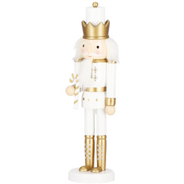 Dziadek do orzechów 30,5 cm z laską drewniany żołnierzyk złoty, figurka świąteczna