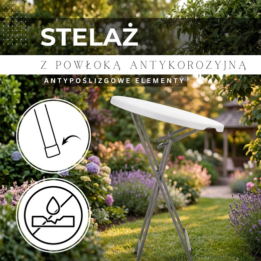 Stół składany cateringowy 110x80 cm okrągły stolik bankietowy koktajlowy biało-srebrny