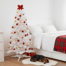 Choinka sztuczna jodła 220 cm nowoczesna drzewko świąteczne ze stojakiem, białe