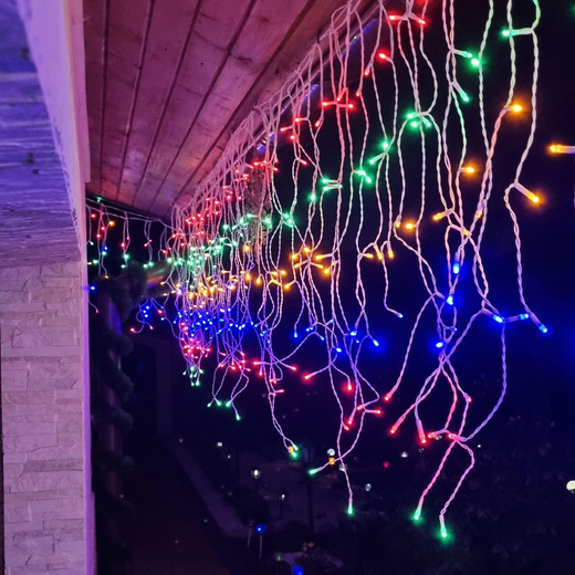 Kurtyna świetlna 1000 led girlanda, lampki wewnętrzno-zewnętrzne 45 m sople multikolor