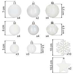 Bombki choinkowe 40 szt. zestaw dekoracji świątecznych, nietłukące, białe