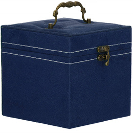 Szkatułka na biżuterię ekoskóra 12x12x12 cm granatowy, welurowy organizer z przegródkami