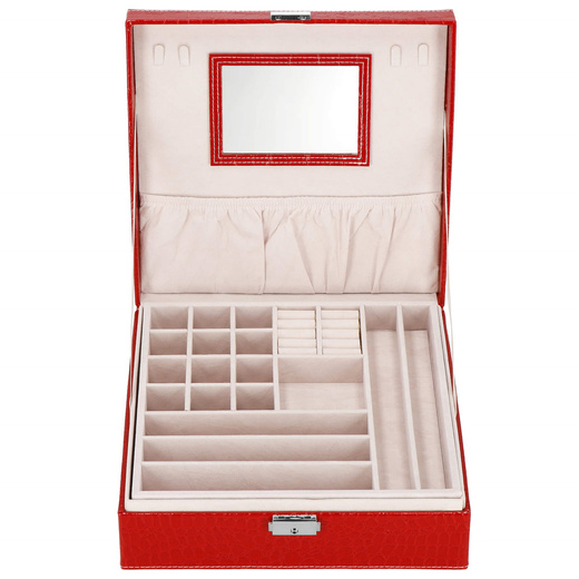 Szkatułka na biżuterię ekoskóra 26x26x8,5 cm czerwony organizer z przegródkami