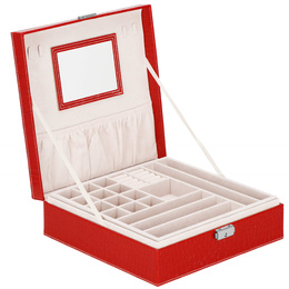 Szkatułka na biżuterię ekoskóra 26x26x8,5 cm czerwony organizer z przegródkami