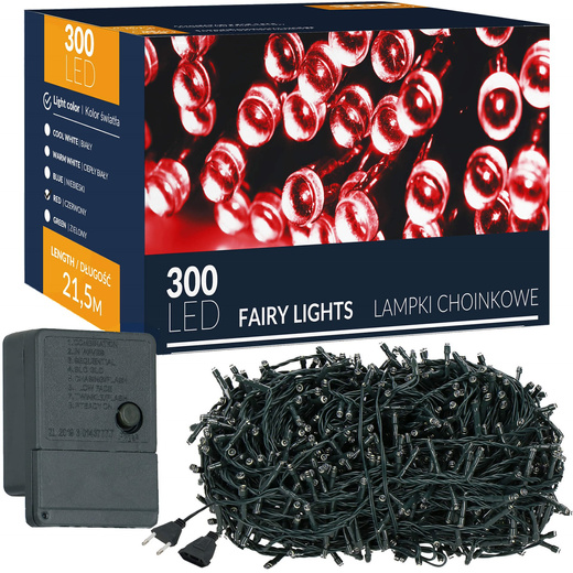 Lampki choinkowe 300 led czerwony 21,5 m oświetlenie świąteczne