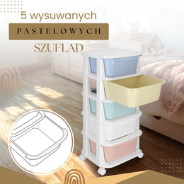 Regał mobilny z 5 szufladami szafka na kółkach na zabawki pastelowa